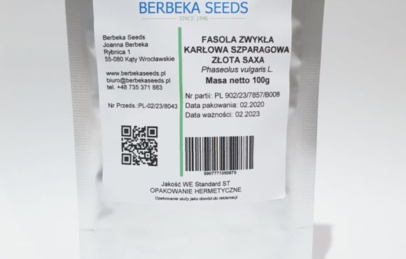 Fasola zwykła karłowa szparagowa Złota Saxa 100g Standard BerbekaSeeds